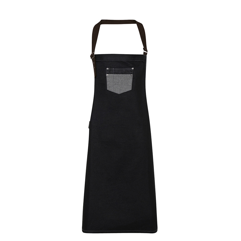 Premier Mens Division Waxed Look Long Length Denim Bib Apron