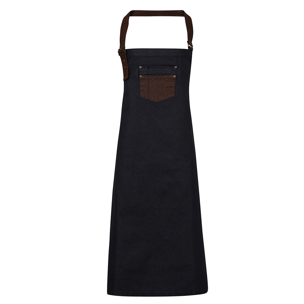 Premier Mens Division Waxed Look Long Length Denim Bib Apron