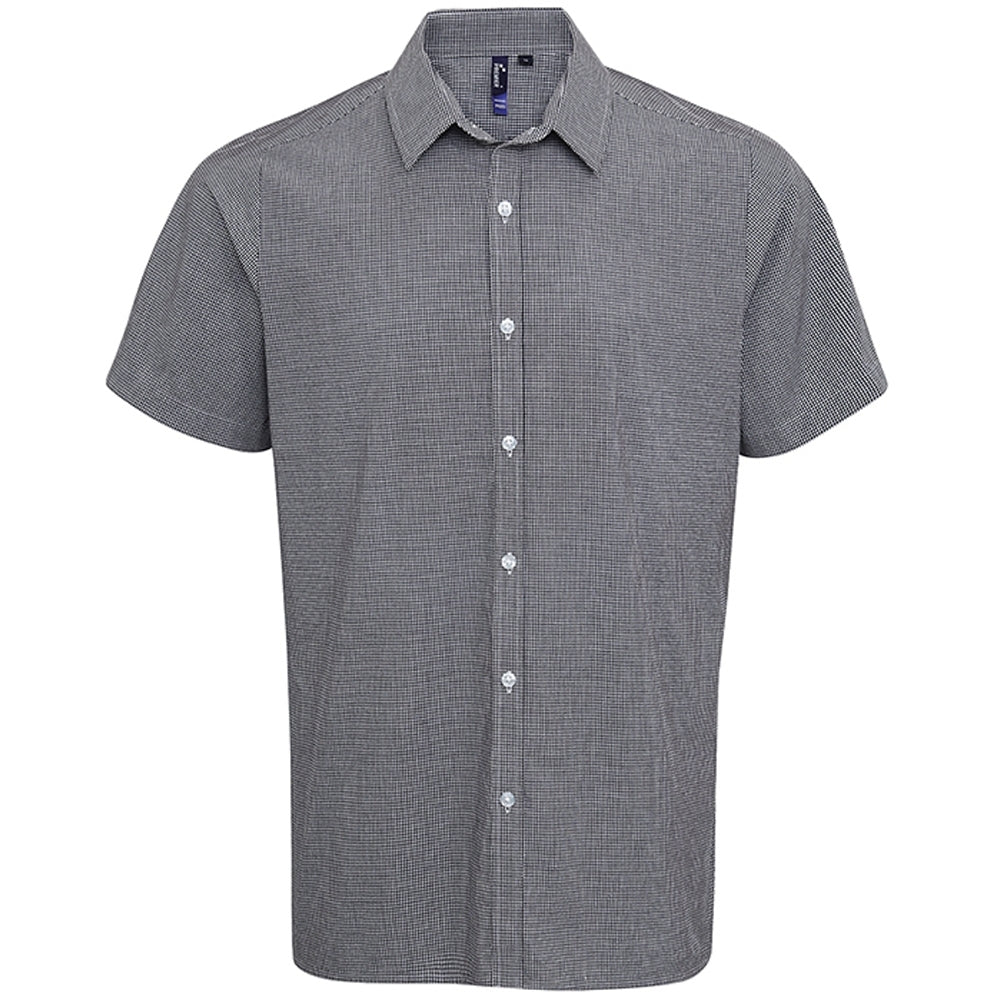 Premier Mens Microcheck Gingham Style Short Sleeve Shirt