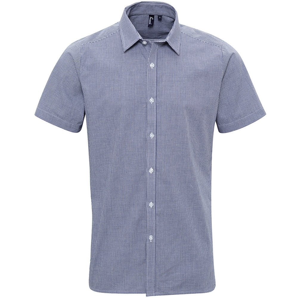 Premier Mens Microcheck Gingham Style Short Sleeve Shirt