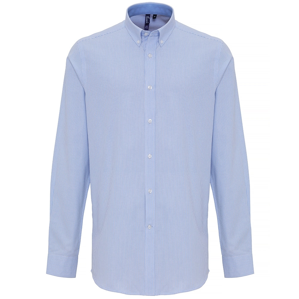 Premier Mens Cotton Rich Oxford Stripes Long Sleeve Shirt