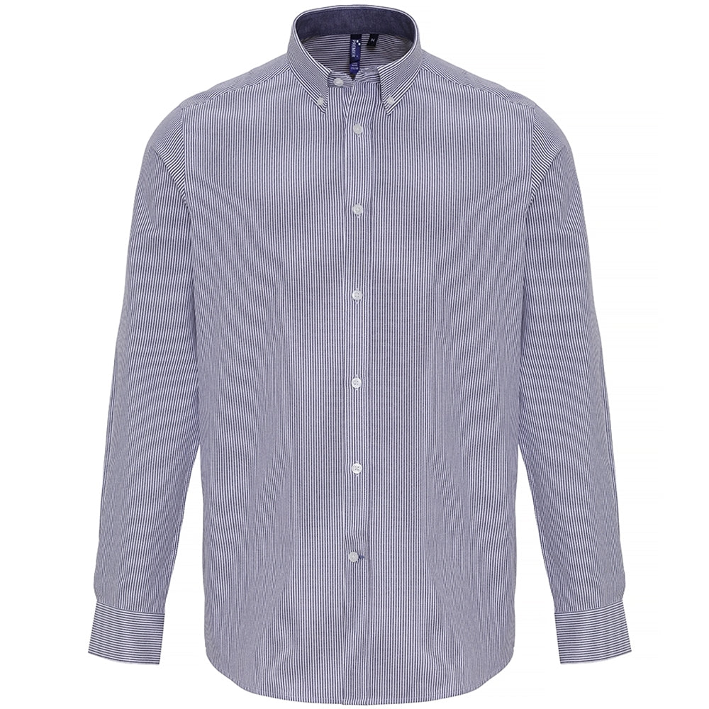 Premier Mens Cotton Rich Oxford Stripes Long Sleeve Shirt
