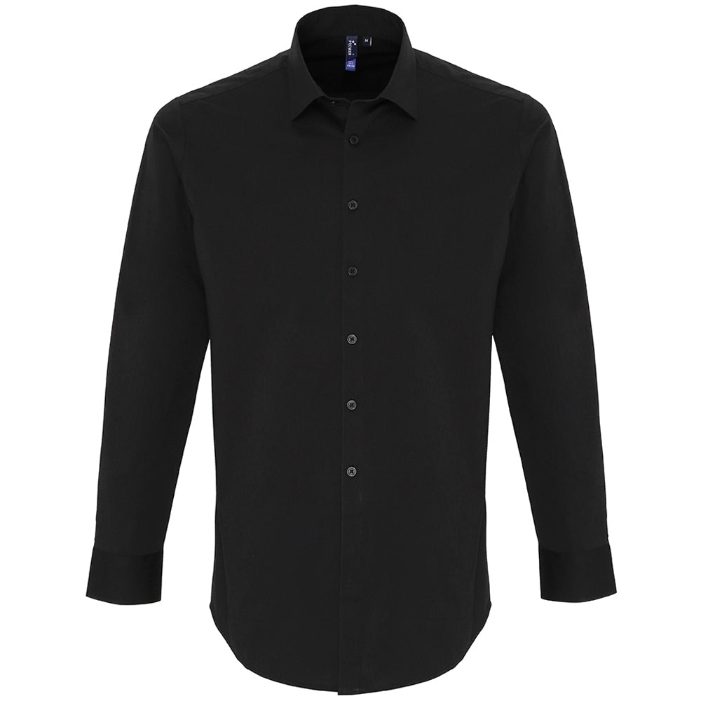 Premier Mens Stretch Fit Cotton Poplin Long Sleeve Shirt