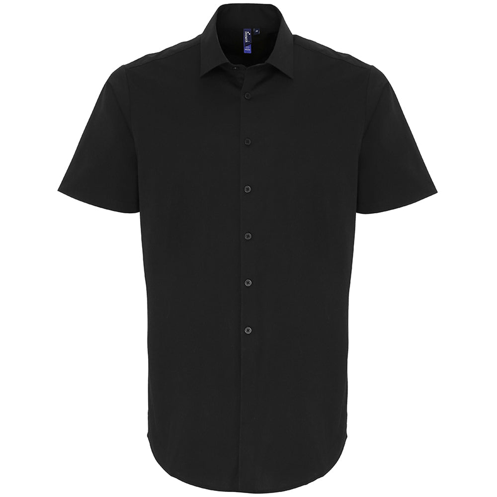 Premier Mens Stretch Fit Cotton Poplin Short Sleeve Shirt