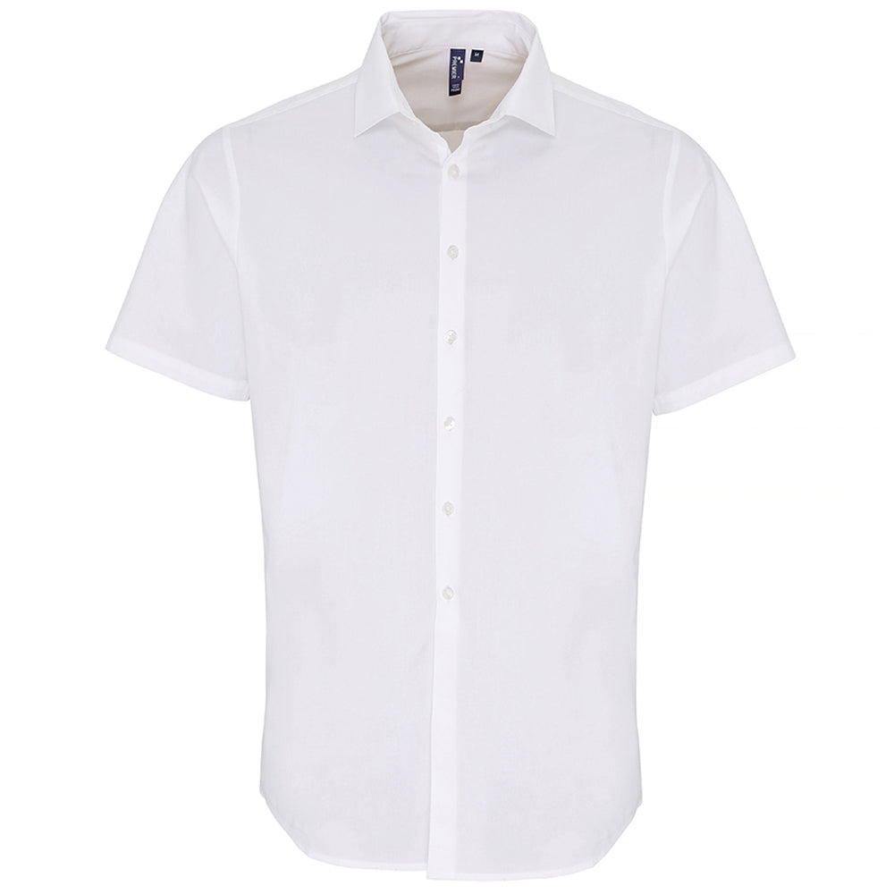 Premier Mens Stretch Fit Cotton Poplin Short Sleeve Shirt