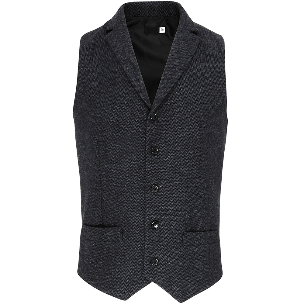 Premier Mens Herringbone Wool Blend 5 Button Work Waistcoat