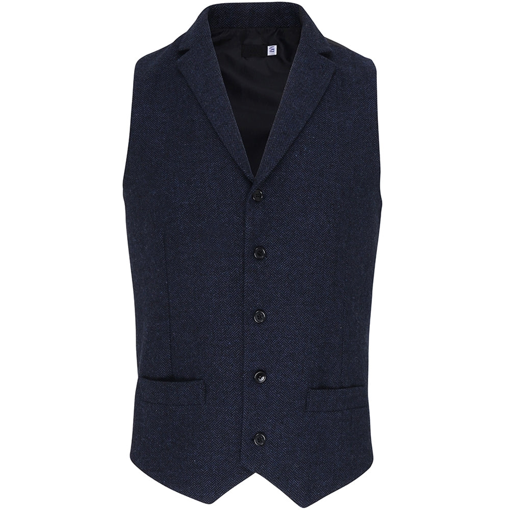 Premier Mens Herringbone Wool Blend 5 Button Work Waistcoat