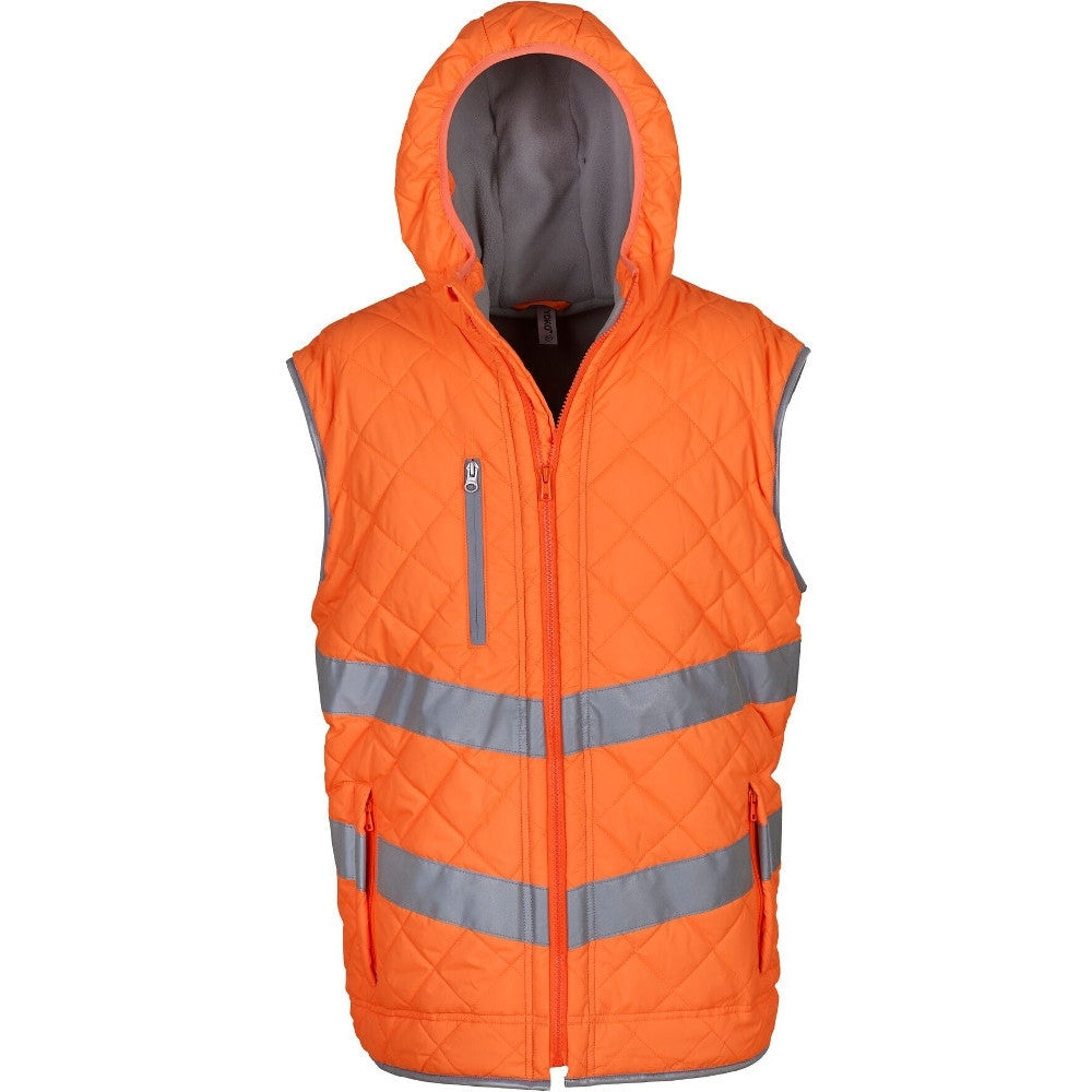 Yoko Mens Hi Vis Kensington Quilted Hooded Showerproof Safety Gilet