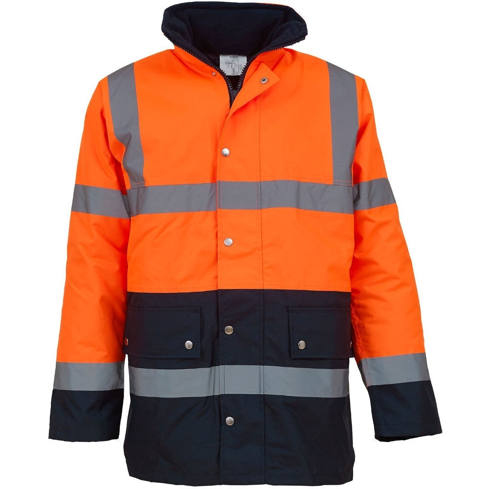 Yoko Mens Hi Vis Two Tone Waterproof Hooded Motorway Safety Jacket