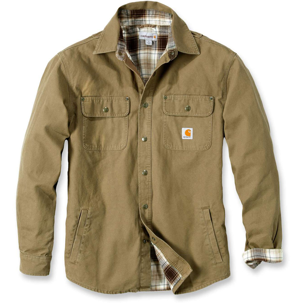 Carhartt Mens Weathered Canvas Washed Flannel Lined Shirt Jacket Top | eBay
