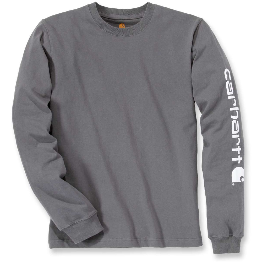 Carhartt Mens Long Sleeve Rib Knit Crew Neck Signature Logo T-Shirt | eBay