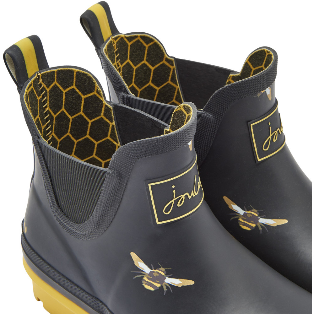 Joules Women's Wellibob Short Rain Boot Black Metallic Bees US 10 EU 42 USED 