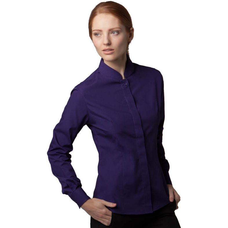 Kustom Kit Womens Long Sleeve Mandarin Collar Blouse