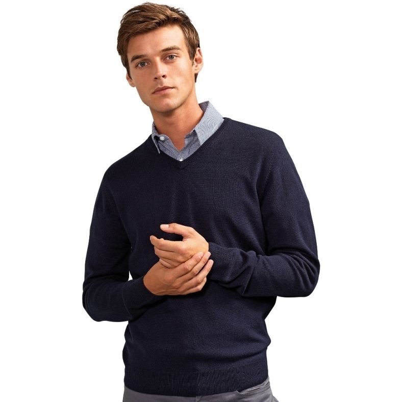 Premier Mens Essential Acrylic V Neck Casual Jumper Sweater | Brookes